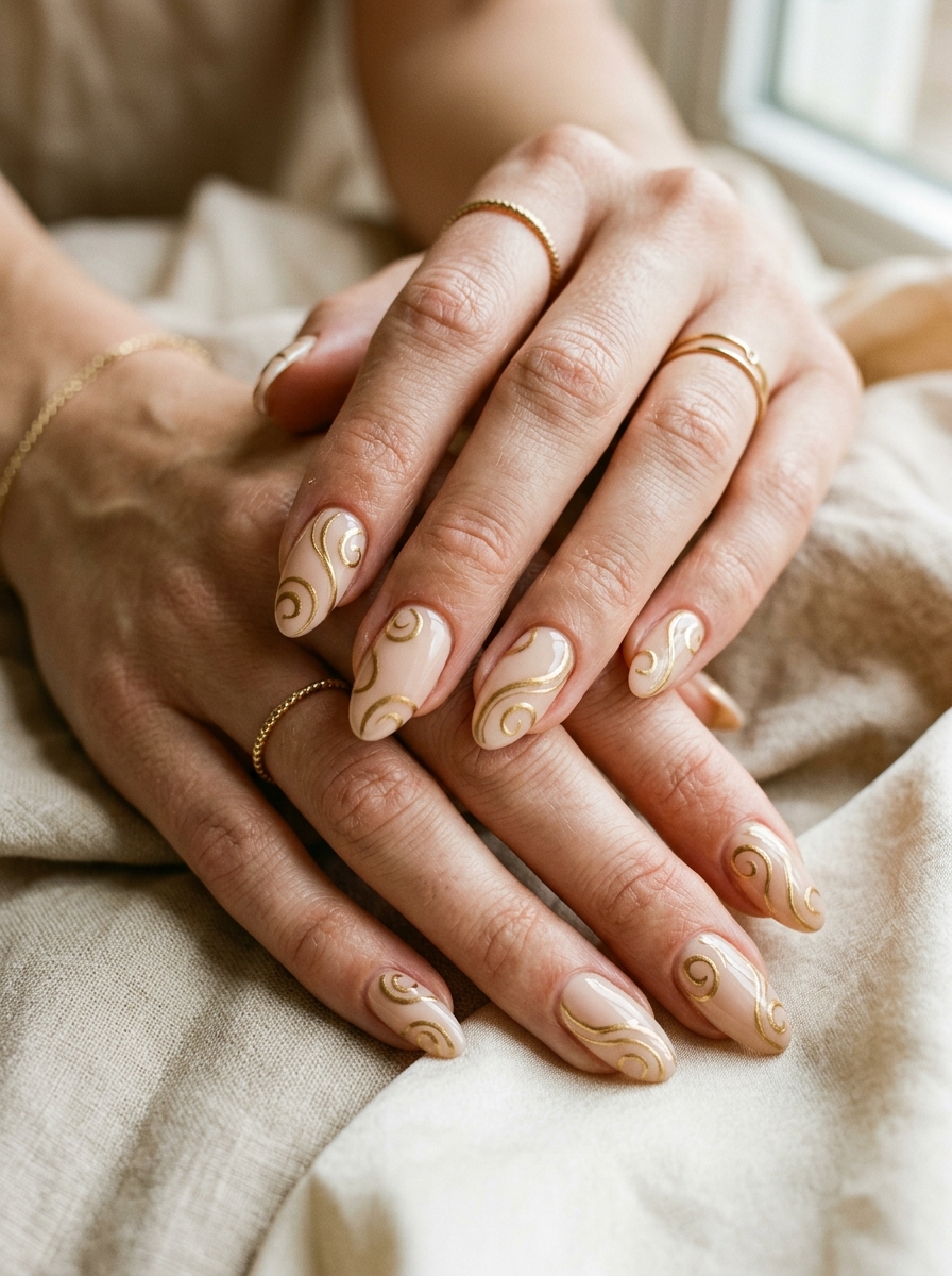 Spanish Gold Swirl Nails